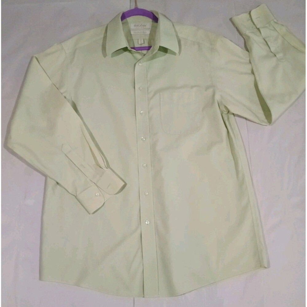 Roundtree & Yorke Gold Label Fitted Dress Shirt Mens 16.5 34 Green Non-Iron